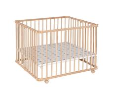 Geuther - Laufgitter Lucilee +, TÜV geprüft, höhenverstellbarer Laufstall, faltbar, gepolsterter Boden, Teppichrollen, 90,2 x 97,4 cm, natur, Sterne