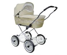 Eichhorn SEN-WN-K045-RF-AIR Weidenkorbkinderwagen mit Lederriemengestell Korb Weide Natur, Luftrad, Stoff beige