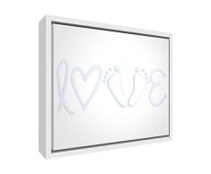 Feel Good Art eco-printed und gerahmt Kinderzimmer Leinwand, die Solide natur Holzrahmen (34 x 24 x 3 cm, klein, weich Blau, Love Spuren)