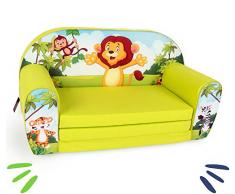 DELSIT universelles Kindersofa zum Ausklappen Ausklappbare Kinder Sofa Kindermöbel für Jungen und Mädchen Zoo, grün