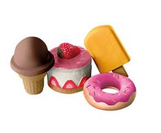 roba Squishies 4er-Set „Sweets“, Eis am Stiel, Kuchen, Donut, Hörnchen-Eis, Antistress Spielzeug, Kaufladen- und Küchenzubehör, mehrfarbig