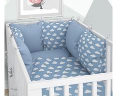 3-teiliges Set: Babybett-Wäsche 90 x 120 cm mit Spannbettlaken und Kissen-Nestchen - sechs Kissen samt Bezügen für das Babybett 60 x 120 cm