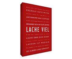 Little Helper LM128-09G Feel Good Art Wandschmuck aus starker Leinwand im modernen typographischen Stil Lache Viel, 30 x 20 cm, rot