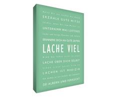 Little Helper LM1216-18G Feel Good Art Wandschmuck aus starker Leinwand im modernen typographischen Stil Lache Viel, 40 x 30 cm, lindgrün