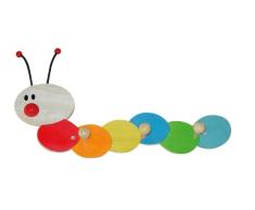 Bieco Garderobe Kinder Raupe | Kindergarderobe Holz mit Kinder Kleiderhaken | Garderoben-Leiste | Wandgarderobe | Kleiderhaken Kinder Garderoben | Garderobenleiste Kinder 38 cm 3 Haken