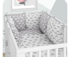 3-teiliges Set: Babybett-Wäsche 90 x 120 cm mit Spannbettlaken und Kissen-Nestchen - sechs Kissen samt Bezügen für das Babybett 60 x 120 cm