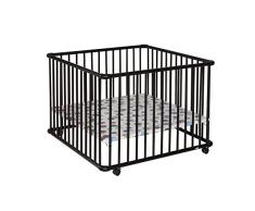 Geuther - Laufgitter Belami +, TÜV geprüft, höhenverstellbarer Laufstall, zerlegbar, gepolsterter Boden, Teppichrollen, 97 x 97 cm, koloniale, Boller