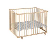 Geuther - Laufgitter Lucilee +, TÜV geprüft, höhenverstellbarer Laufstall, faltbar, gepolsterter Boden, Teppichrollen, 90,2 x 97,4 cm, natur, Punkte