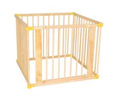 dibea DP00585 Holz Laufstall für Baby und Kleinkind, Laufgitter mit Tür, 270° klappbar und vormontiert, 4 Elemente je 90 x 68 cm, braun