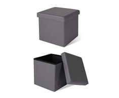 dibea SO00451, Sitzhocker faltbar, Lederimitat, 40 L, Cube 38 x 38 x 38 cm grau, Max 300 kg