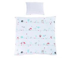 roba Wiegenbettwäsche 2-tlg, Wiegenset Kollektion Vogeltanz, Baby Bettwäsche 80x80(Decke & Kissen), 100% Baumwolle