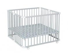 Geuther - Laufgitter Lucilee +, TÜV geprüft, höhenverstellbarer Laufstall, faltbar, gepolsterter Boden, Teppichrollen, 90,2 x 97,4 cm, grau, Punkte