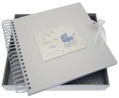 White Cotton Cards New Sohn Card/Memory Book (blau Kinderwagen und Wimpelkette)