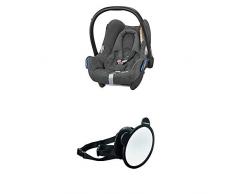 Maxi-Cosi CabrioFix Babyschale Gruppe 0+ (0-13 kg), sparkling grey, grau ohne Isofix-Station + Großer Baby Rückspiegel für alle Autos, Autospiegel, Sicherheitsspiegel, Rücksitzspiegel