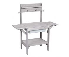 roba Matschküche Midi, Kinder-Outdoor-Gartenküche aus wetterfestem Massivholz, Spielküche inkl. Spielwanne aus Kunststoff mit Deckel, Buddel- & Matschtisch grau lasiert, für Wasser und Sand