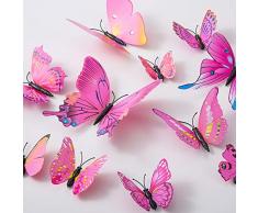 36 x Schmetterlings-Wandaufkleber – 3D Schmetterlinge Dekoration für Wandaufkleber, abnehmbare Wandsticker, Heimdekoration, Kinderzimmer, Schlafzimmer, Dekoration rosa/rot