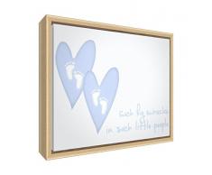 Feel Good Art eco-printed & gerahmt Kinderzimmer Leinwand mit Natur massiv Holzrahmen < SO BIG Wunder in diesen Little People > Soft blau, 64 x 44 x 3 cm (groß)