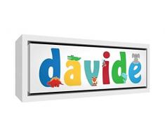 Little Helper Kunstdruck auf gerahmter Leinwand Holz weiß, Position personalisierbar mit Namen von Jungen Davide 34 x 88 x 3 cm mehrfarbig