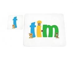 Little Helper TIM-COASTERANDPLACEMAT-15DE Personalisiert, Mädchenname Untersetzer und Platzdeckchen mit Hochglanz-Finish, Tim