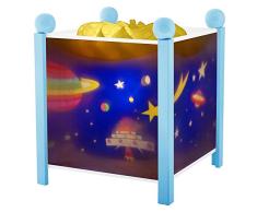 Trousselier - Weltraum - Nachtlicht - Magische Laterne - Ideales Geburtsgeschenk - Farbe Holz blau - animierte Bilder - beruhigendes Licht - 12V 10W Glühbirne inklusive - EU Stecker