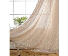 Miuco Vorhänge mit Blumenmuster, bestickt, halbtransparent, Leinen, Ösenvorhänge für Wohnzimmer