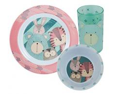 POS 30354004 - Frühstücksset mit niedlichem Tiermotiv Nordic Crew, 3 teiliges Geschirrset für Kinder bestehend aus Teller, Schale und Becher, stabiles Melamin, bpa- und phthalatfrei