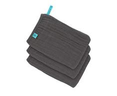 LÄSSIG Muslin Waschhandschuh Waschlappen Baumwolle 3er Set/Wash Glove anthracite