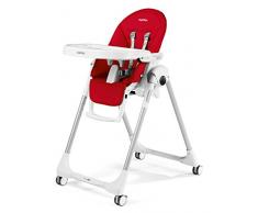 Peg Perego Prima Pappa Follow Me - Fragola - Hochstuhl mit Baby-Liegefunktion und 4 Doppelrollem mit Bremsen, Lederimitat-Bezug, rot