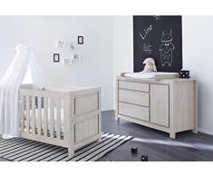 Pinolino 090063X 2-Teilig, Kinderbett und Extrabreite Wickelkommode mit Wickelaufsatz, aus MDF, 140 X 70 cm, eiche grau