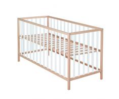 roba Kinderbett Cosi, 60x120 cm, Babybett Bio Buche Massivholz natur/weiß, Gitterbett 3-fach höhenverstellbar