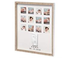 Baby Art - großer Foto Bilderrahmen mit Gipsabdruck Set für Baby Fußabdruck oder Handabdruck und Platz für 12 Fotos, Erinnerung an das erste Jahr, My Very First Year, vertikal, wood