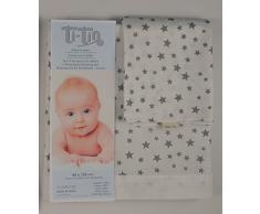 Ti TIN 3-teiliges Bett-Set Bettbezug für Babybett, 50x80 cm | Bettdeckenbezug+ Spannbettlaken mit Gummizug + Kissenbezug 100% Baumwoll-Popeline für Kinderbett, Sternchen-Motiv, grau