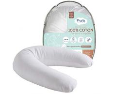 Ptit Lit Still- und Stillkissen, 100 % Baumwolle, Füllung: Hohlfasern, sehr komfortabel, weiches und leises Kopfkissen, Abnehmbarer Bezug,, Weiß, 170 cm