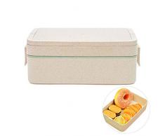 Local Makes A Comeback Lunchbox aus Weizenstroh, japanische Lunchbox mit mehreren Schichten, Sushi-Box, Grün, 2-lagig