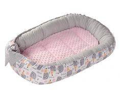 Babynest Kuschelnest Babynestchen 100% Baumwolle Nestchen Reisebett für Babys Säuglinge Medi Partners 90x50x13cm herausnehmbarer Einsatz (graue Igel mit hellrosa Minky)