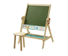 roba Tafel & Kinder-Sitz-Set, Kindertafel wandelbar zu Tisch-Stuhl-Set, Standtafel drehbar zu Kindertisch, Schreibtafel liniert, Uhr, ABC, Zahlen und Ablage, Holz natur