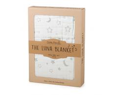 Petite Piccolo 8001ST The Luna Blanket Babydecke, Stars & Moon, weiß