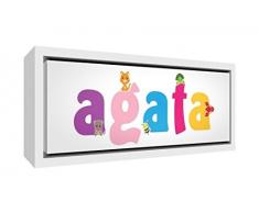 Little Helper Kunstdruck auf gerahmter Leinwand Holz weiß, Position personalisierbar mit Namen Mädchen Achat 34 x 88 x 3 cm mehrfarbig