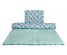 Babydecke Krabbeldecke mit Kissen 100% Baumwolle MINKY Kinderdecke groß zweiseitig 75x100 + 35x30cm multifunktional für Bett Kinderwagen Medi Partners (minze Dreiecke mint minzer Minky)
