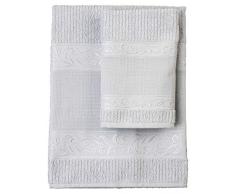 Filet Handtücher, 100% Baumwoll-Frottee, einfarbig, mit Leineneinsatz, Aida-Stickerei, Grau