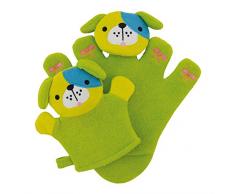 Bieco 04004090 - Waschhandschuh Set Hündchen Pauli mit Baby, ca. 24 x 22,5 x 2 cm
