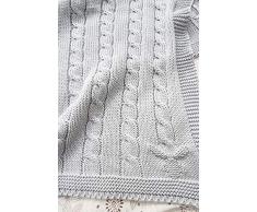 Wallaboo Babydecke Noa, Kuscheldecke aus Zopfstrick, Strickdecke aus 100% Bio Baumwolle, 70 x 90 cm, Made in germany, Farbe: Silber