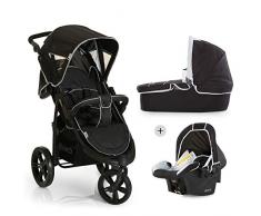 Hauck Viper SLX Trio Set/Dreirad Kinderwagen Set/Babyliegeschale/Liegebuggy, Gr. 0, Babywanne mit Matratze, ab Geburt bis 25 kg, höhenverstellbarer Griff, klein faltbar, leicht, caviar/grau