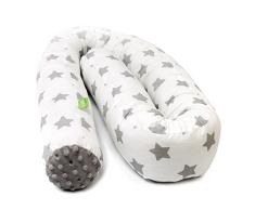 LULANDO Nestchenschlange Bettschlange Schlange Bettrolle 190 cm für Gitterbett, Wiege oder Stubenwagen. Mit vielen kinderfreundlichen Motiven. Standard 100 von Öko Tex. Farbe: Minky Grey / White
