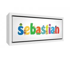 Little Helper SEBASTIAN3084-FC-15DE Holz gerahmte Leinwanddruck Personalisiert, Neu und Aufgespannt auf Keilrahmen Fertig zum Aufhängen, Jungennamen, Sebastian, Groß, 34 x 84 x 3 cm