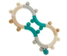 Hess Holzspielzeug 11130 - Motorikrassel Acht, Greifling aus Holz, für Babys ab 0 Monaten, nature türkis, ca. 17 x 2 x 8 cm