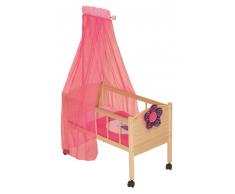 roba Puppenbett aus Puppenmöbel Serie Happy Fee, Puppenzubehör Holz natur inkl. textiler Ausstattung, Bettwäsche & Himmel pink