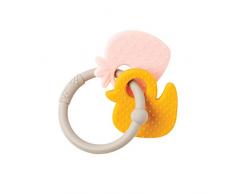Nattou Beißring aus Silikon, Erdbeere und Ente, BPA-frei, 8 x 10 x 4 cm, Grau/Gelb/Rosa