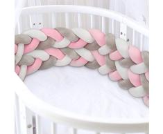 Luchild Bettumrandung Babybett Länge 300cm(118inch) Baby Nestchen Bettumrandung Weben Geflochtene Stoßfänger Dekoration für Krippe Kinderbett (Rosa + weiß + grau)