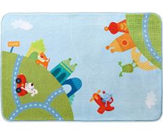 HABA 302927 - Teppich Stadtrundfahrt, farbenfroher Kinderteppich mit Tierfiguren für Mädchen und Jungs, Spielteppich 90 x 130cm, Filz-Rücken mit Antirutsch-Noppen, 30 °C schonend waschbar